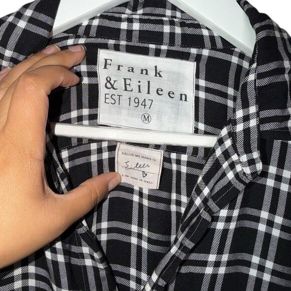 Frank & Eileen Black and White Modal Plaid Button Up Long Sleeve Top Size Medium - Picture 11 of 12